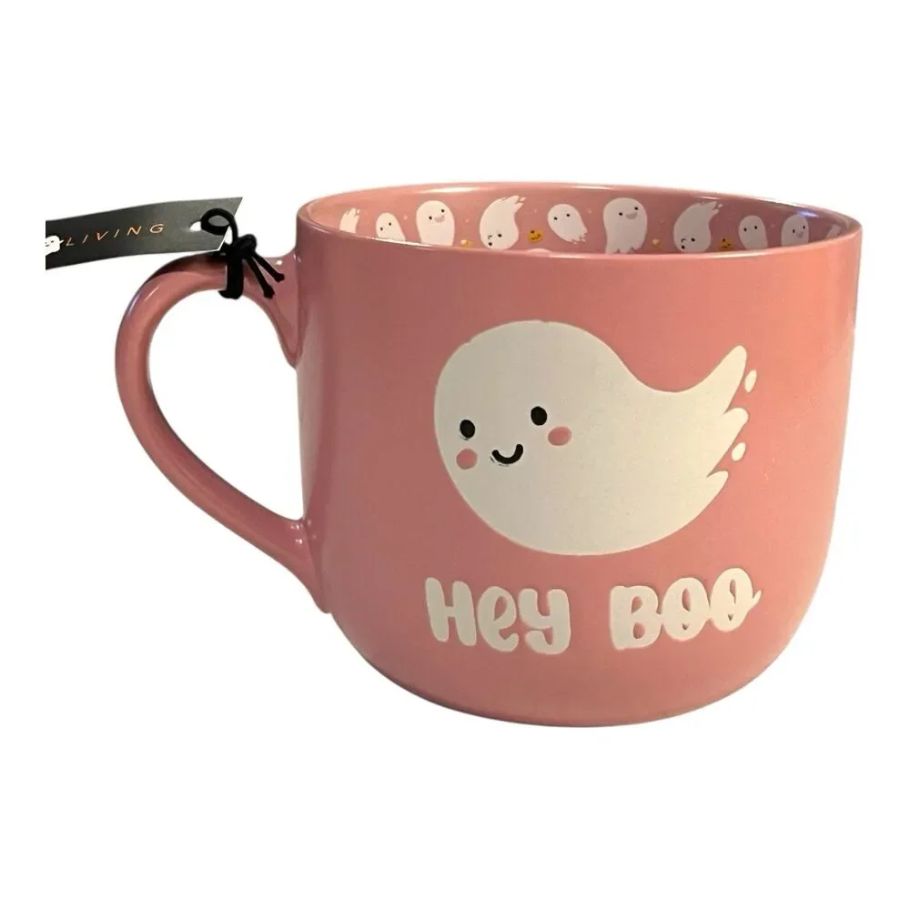 Better Living HEY BOO Cute Ghosts Pink Halloween Large Mug Ghosts Inside